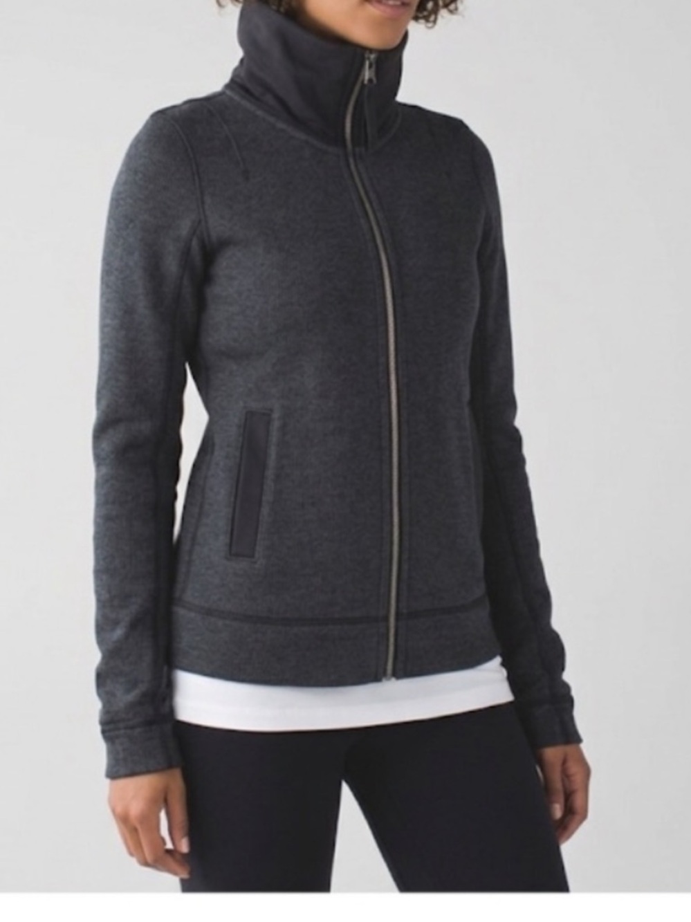 Lululemon En Route Jacket Size 6 Dark Grey Zip Up Open Zip Back Cotton Fleece